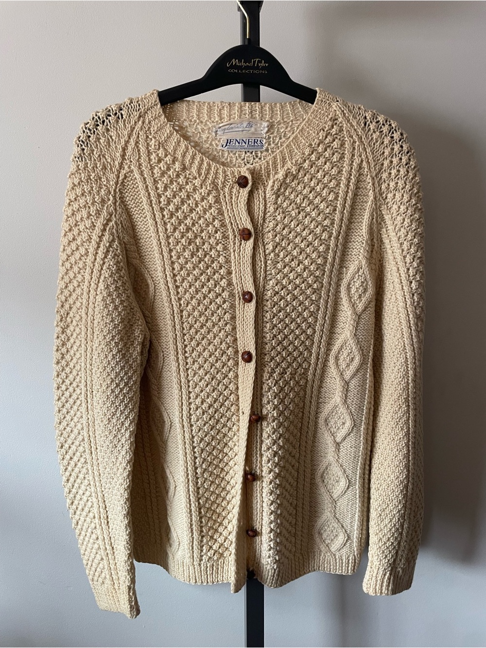 60s 70s Vintage Hand Made Scottish Irish Aran Wool Fisherman Cardigan Sweater